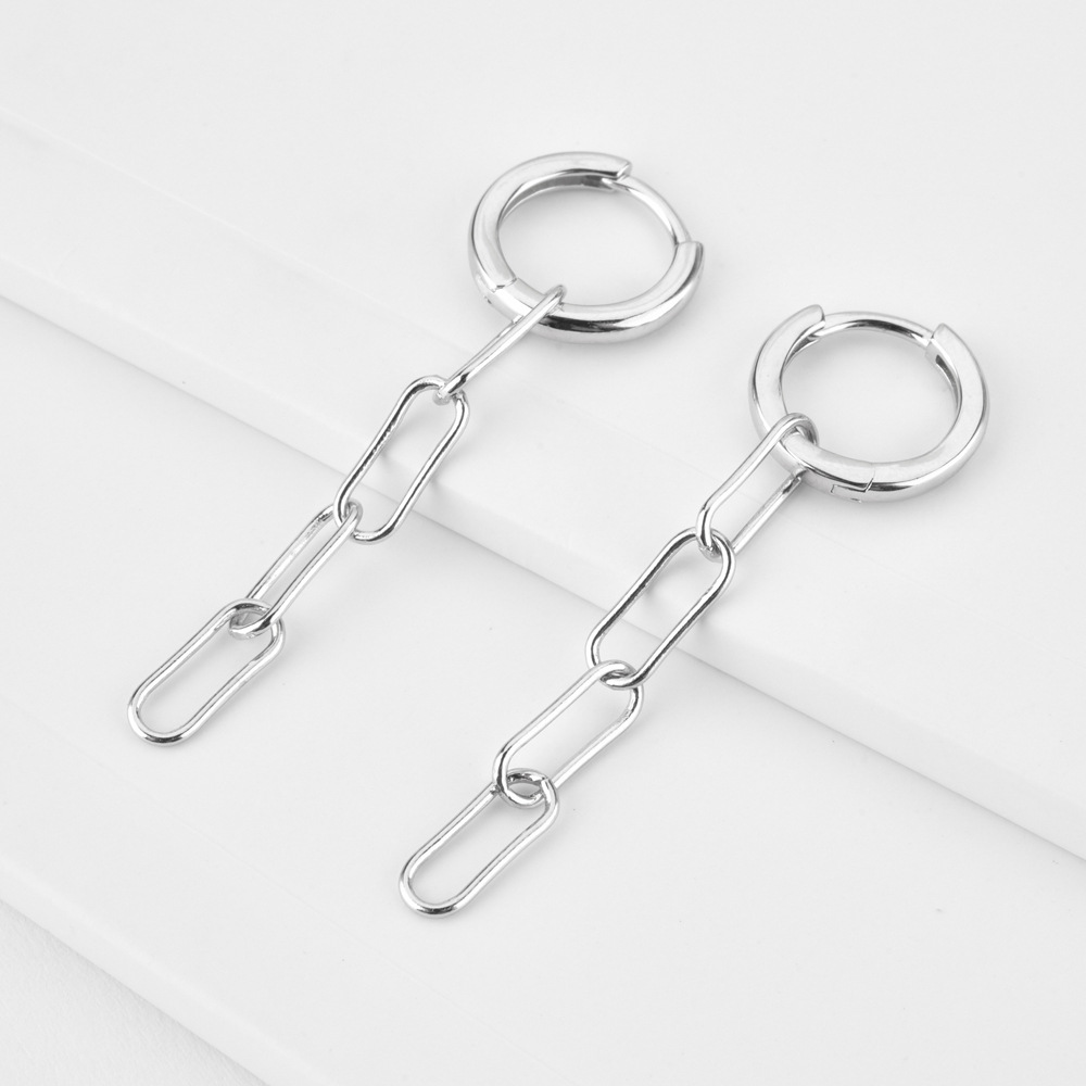 New S925 Sterling Silver Rectangular Chain Long Chain Earrings