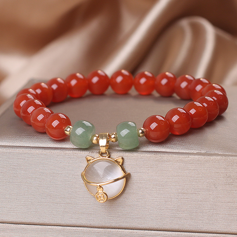 Ethnic Style Red Agate Bracelet Money Drawing And Luck Changing Lucky Cat