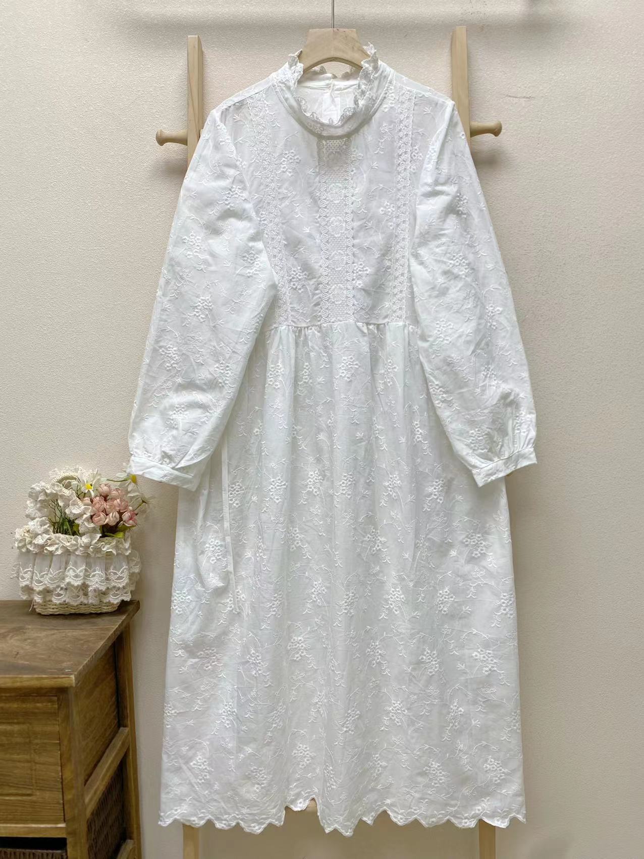 Embroidered Cotton Long Sleeve Maxi Dress, picture 2 of 8