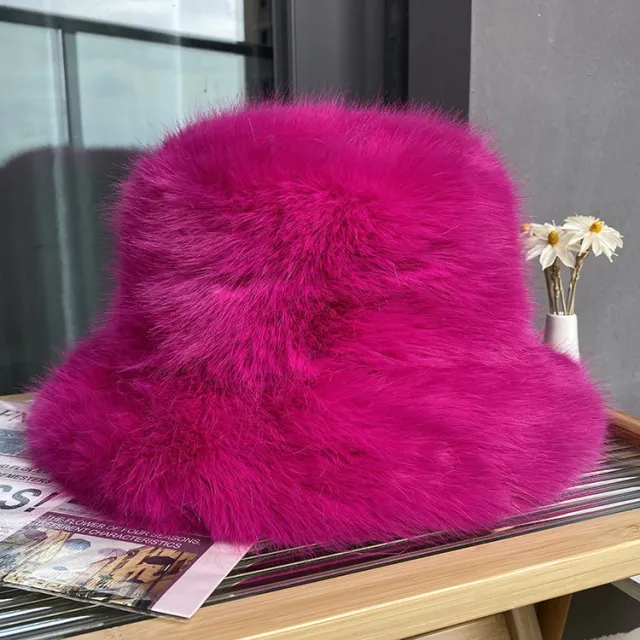 Imitation Fur Women's Autumn And Winter Wild Long Fur Bucket Hat Red - Shop at LoveMi