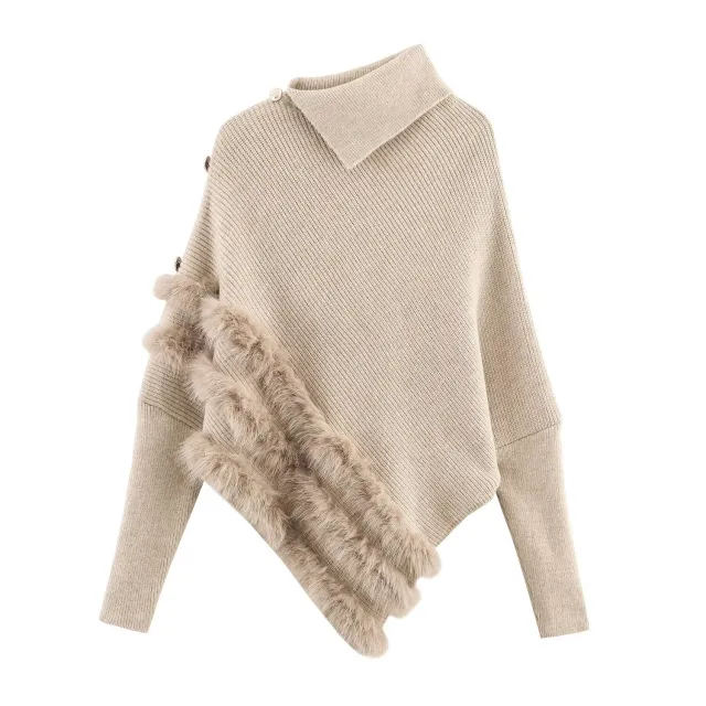 Women's Irregular Turtleneck Long sleeved Sweater Khaki - Shop at LoveMi