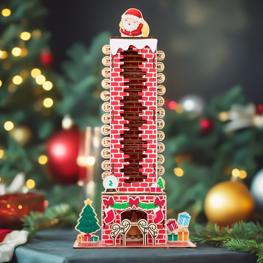 Wooden Santa Claus Advent Calendar 24-Day Detachable Countdown for Christmas