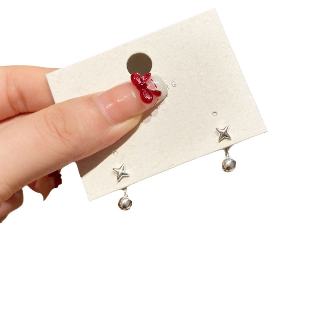 Back-mounted Round Beads Four Eight-pointed Stars Stud Earrings For Women