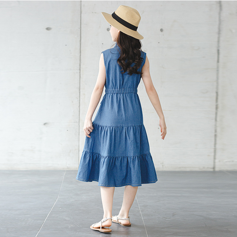 Denim Blouse Collar Vest Dress - Image 3