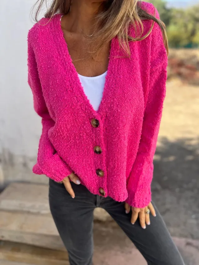 Fashion Solid Color Cardigan Knitted Sweater For Women Rose Red - Shop at LoveMi