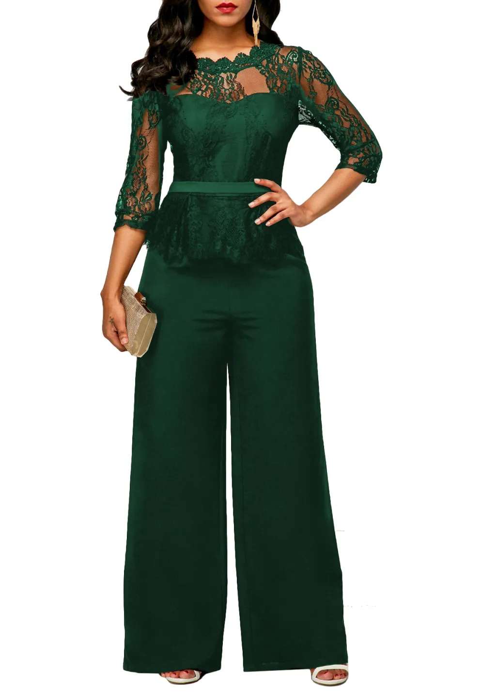 Straight Women's High Waist Lace Jumpsuit New - Green