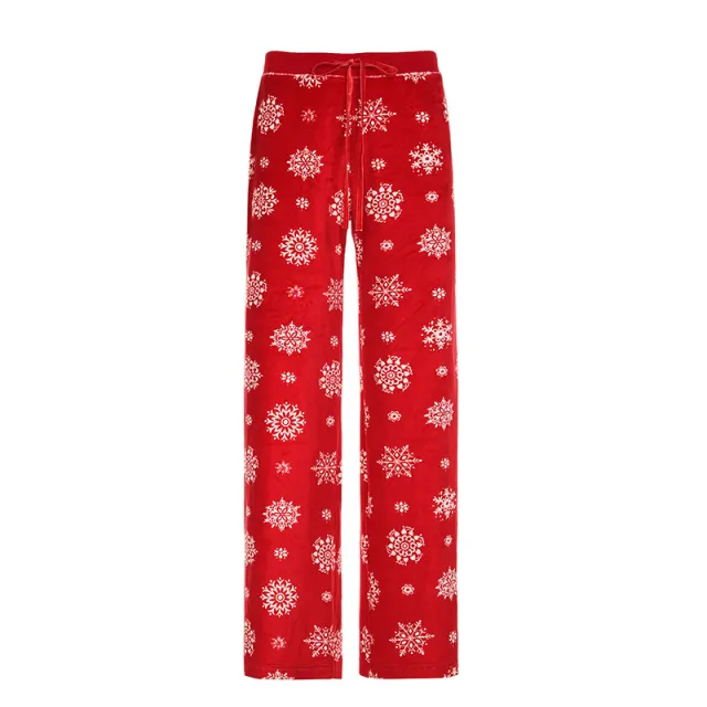 Snowflake Casual Pants For Women Autumn And Winter New Contrast Color Red - Shop at LoveMi