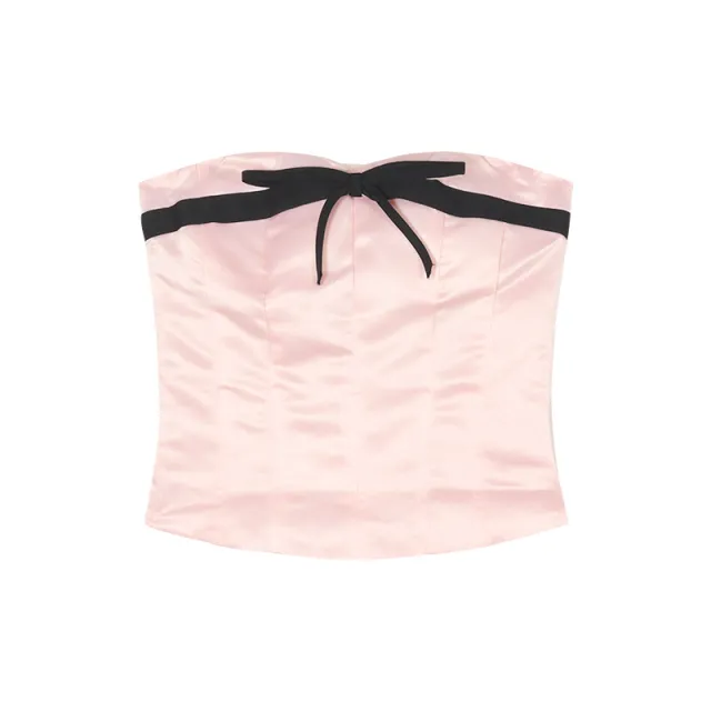 Women's Bow Fishbone Tube Top Pink Clothing - Shop at LoveMi
