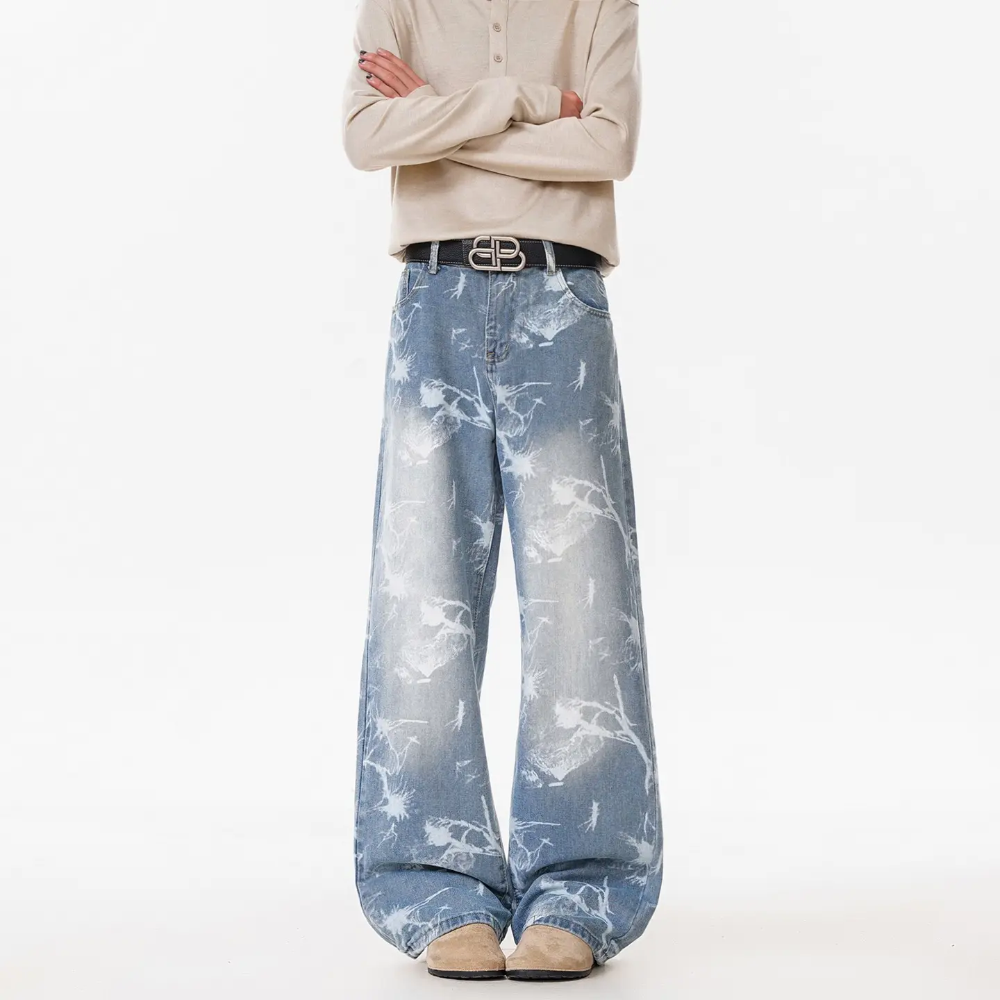American-style Fashionable Jacquard Denim Jeans