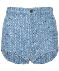 Women's Denim Sequined Jacket Short Coat Shorts - Blue Denim Shorts - View 1
