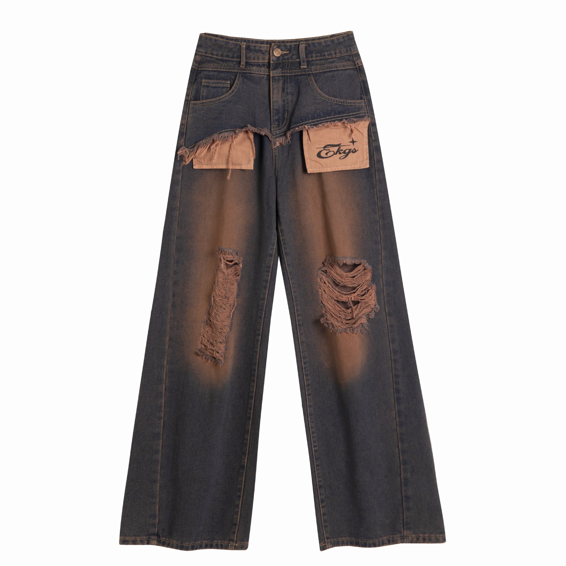 Washed Ripped Stitching Do The Old Cowboy Trousers Picture Color - Shop at LoveMi