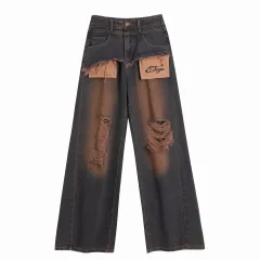 Washed Ripped Stitching Do The Old Cowboy Trousers - View 1