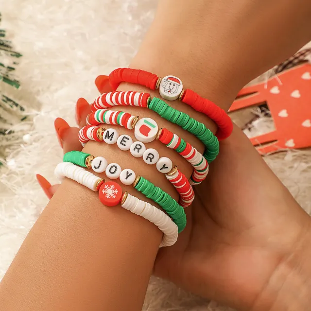 New Christmas Polymer Clay Colored Glaze Bracelet For Women 01 Mixed Color - Shop at LoveMi