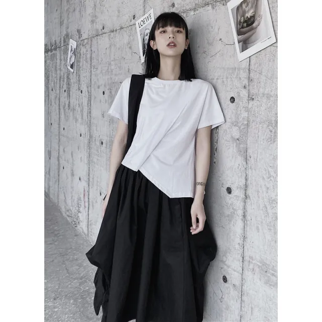 Designer Irregular Pleated Short Sleeves Women White - Shop at LoveMi