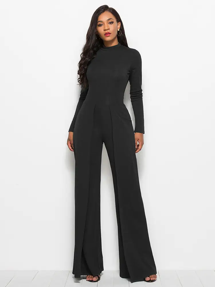 Round Neck Long Sleeve Wide Leg Jumpsuit