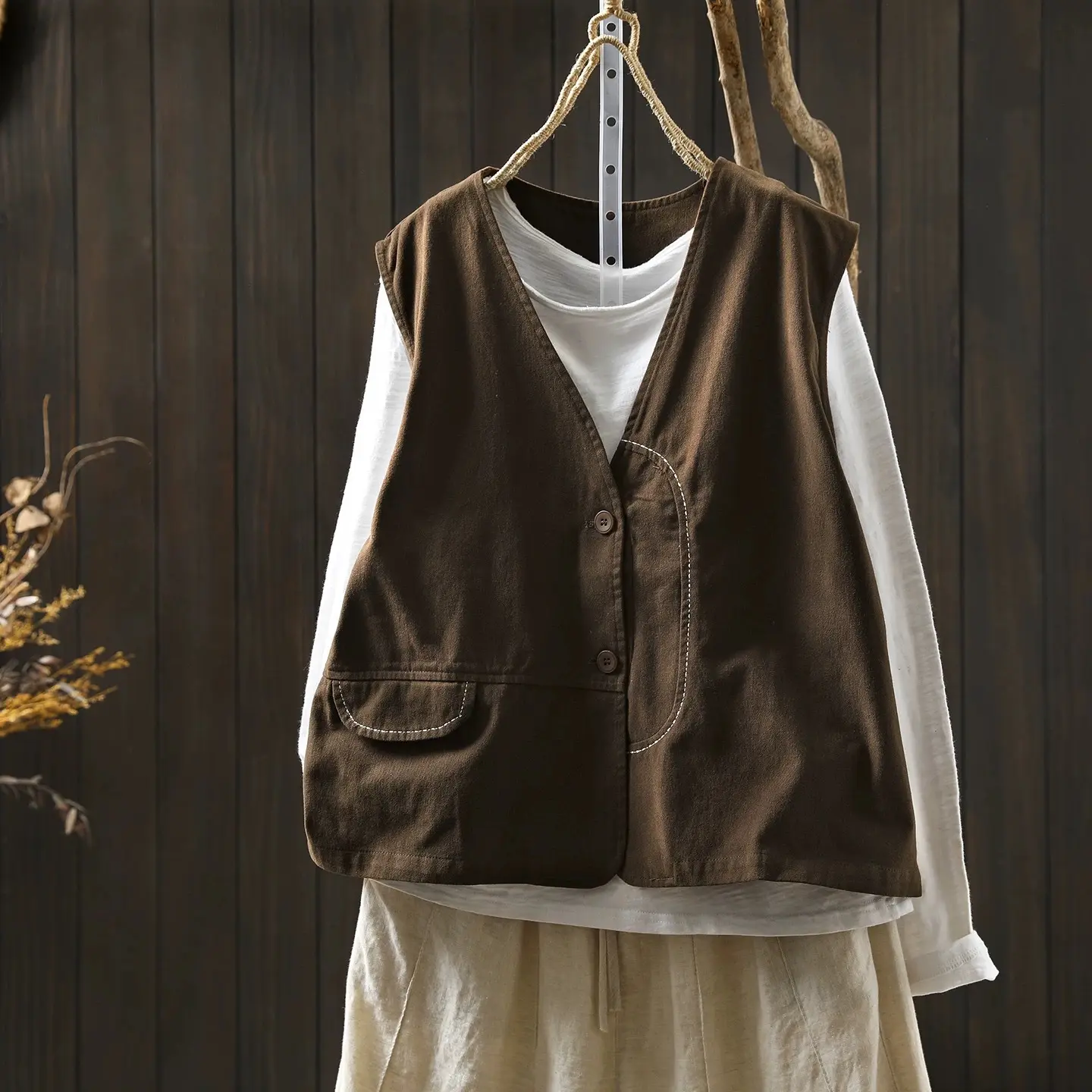Cotton-Linen V-Neck Sleeveless Chic Womens Vest