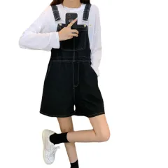 Denim Suspender Shorts Women's Summer - Black - View 1
