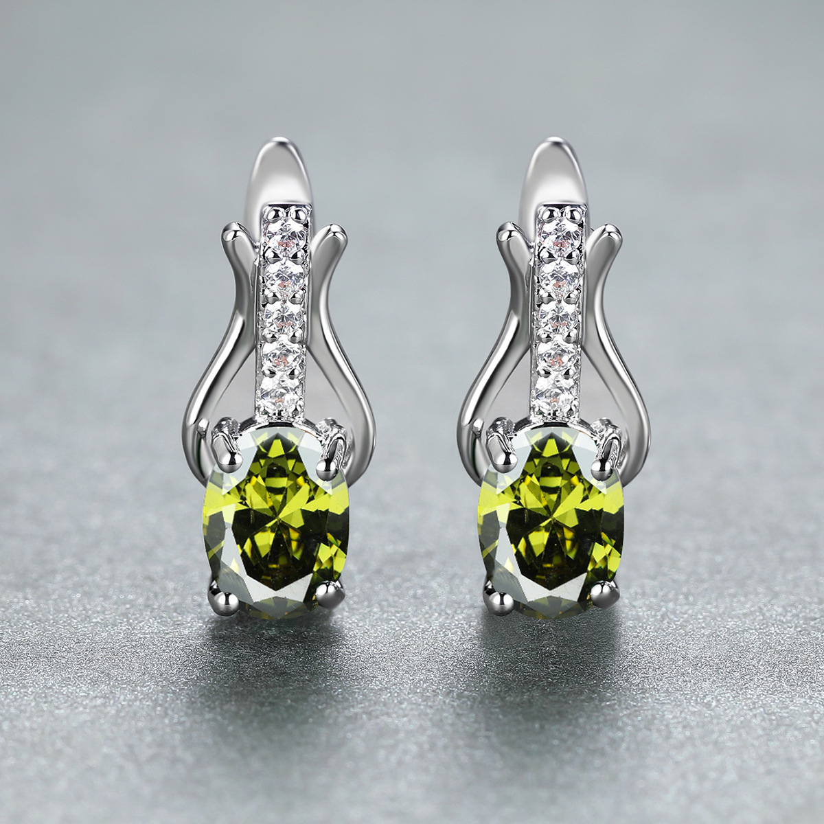 Oval Garnet Crystal Champagne Gold Ear Clips For Women