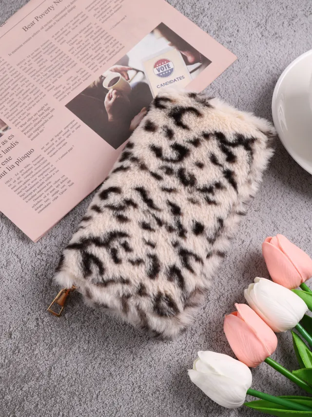 Creative Plush Coin Purse Fashion Leopard Print Beige - Shop at LoveMi