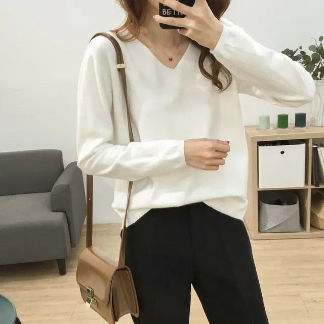 Solid Color Inner Wear Bottoming Shirt Sweater For Women White - Shop at LoveMi