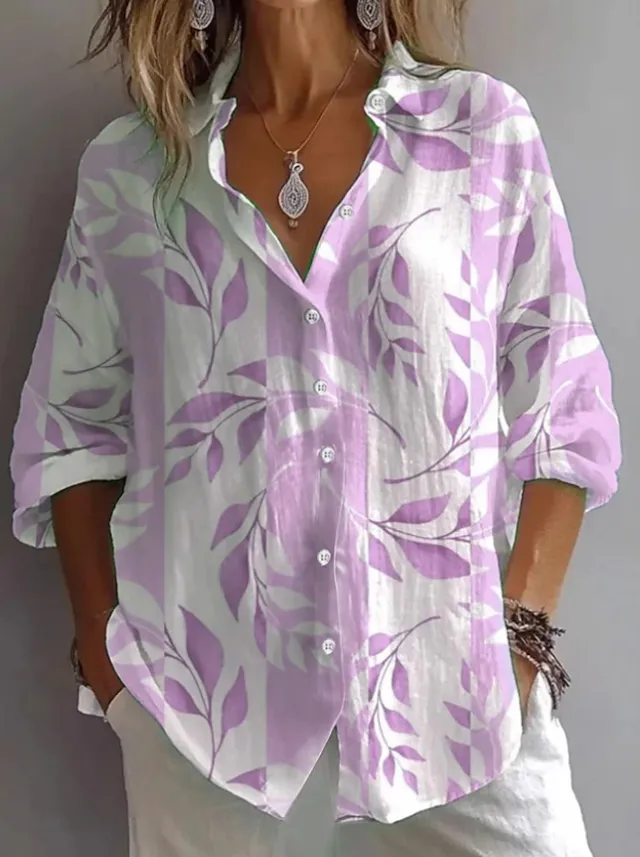 Spring Women's Solid Color Linen Long Sleeve Casual Shirt Color 4 - Shop at LoveMi