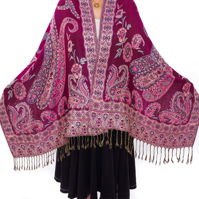 Bohemian Retro Jacquard Cashew National Style Talma Rose Red - Shop at LoveMi