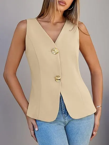 Vest Jacket Women's Slit Slim Fit Khaki - Shop at LoveMi