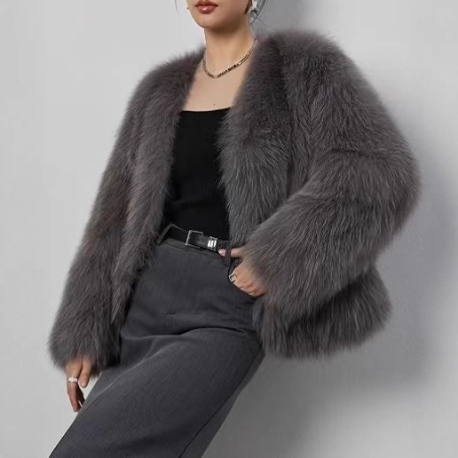 Short Faux Fur Coat With A V-neck
