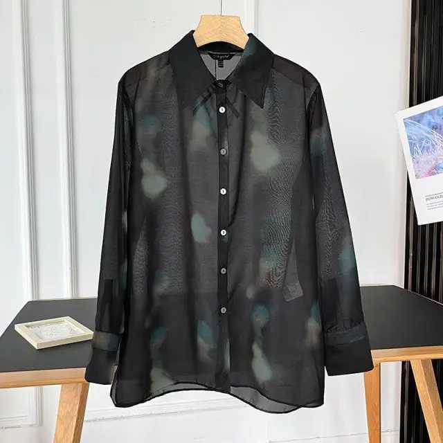 Women's Summer New Printed MD Tulle Translucent Shirt Printing And Dyeing Shirt - Shop at LoveMi