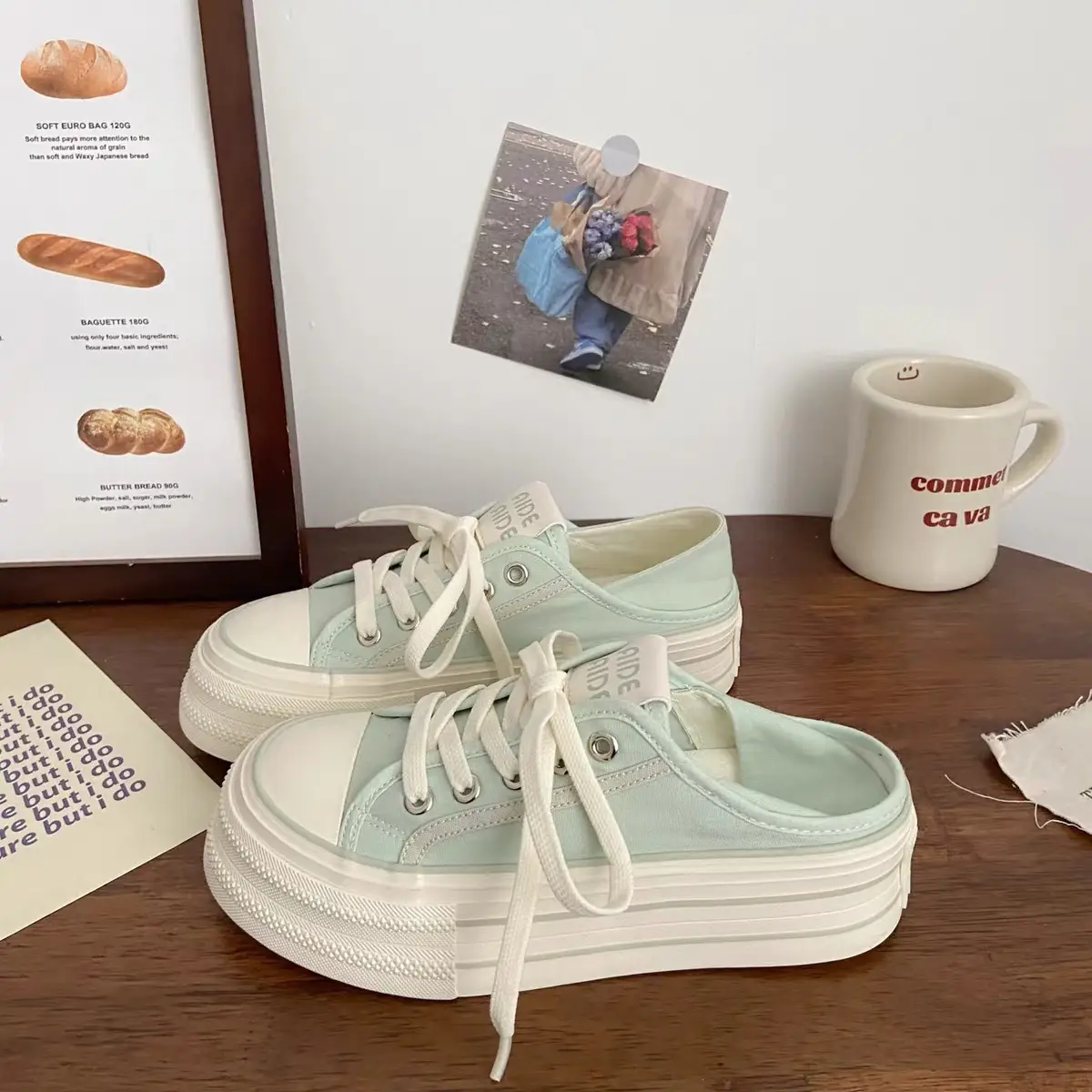 Two-way Half-slipper Outdoor Thick-soled White Sneakers Breathable Canvas Shoes