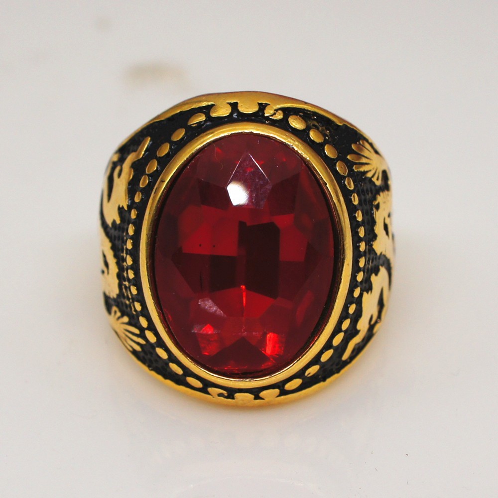 Retro Domineering Gold Plated Ring Men's Oval Dragon Pattern