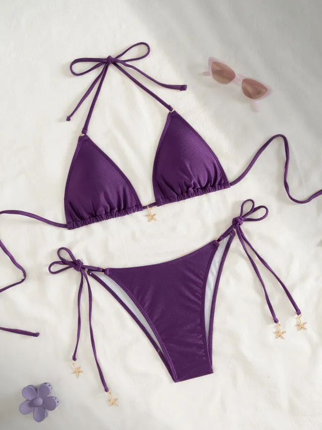 Strap Pendant Triangle Cup Bikini Split Swimsuit For Women Ff1291Pu L - Shop at LoveMi