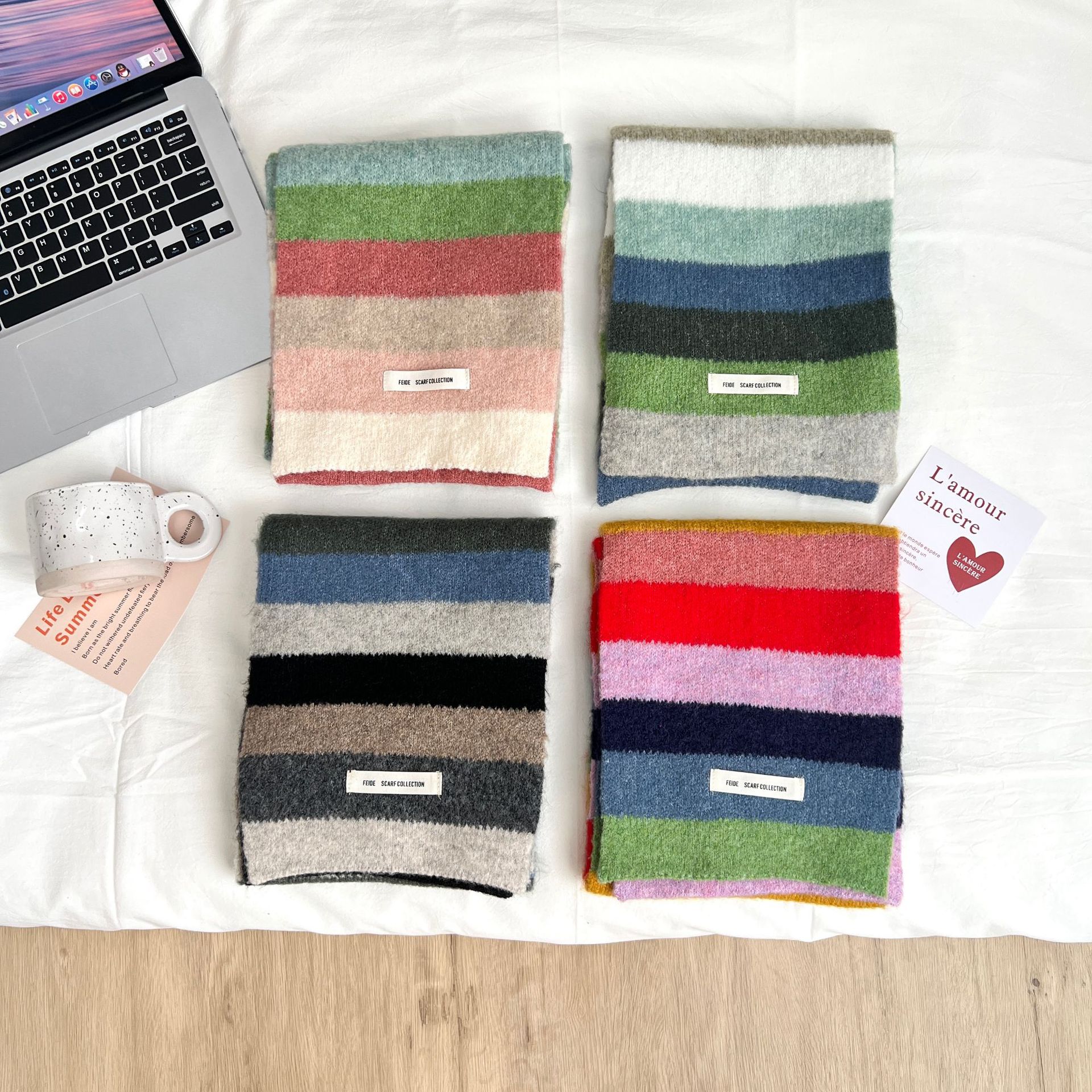 Women's Fashion Color Contrast Striped Retro Scarf