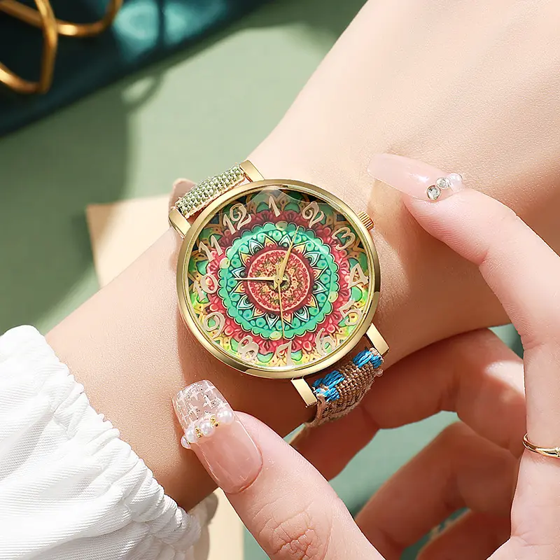 Round Floral Design, Multicolored, Versatile Casual Quartz