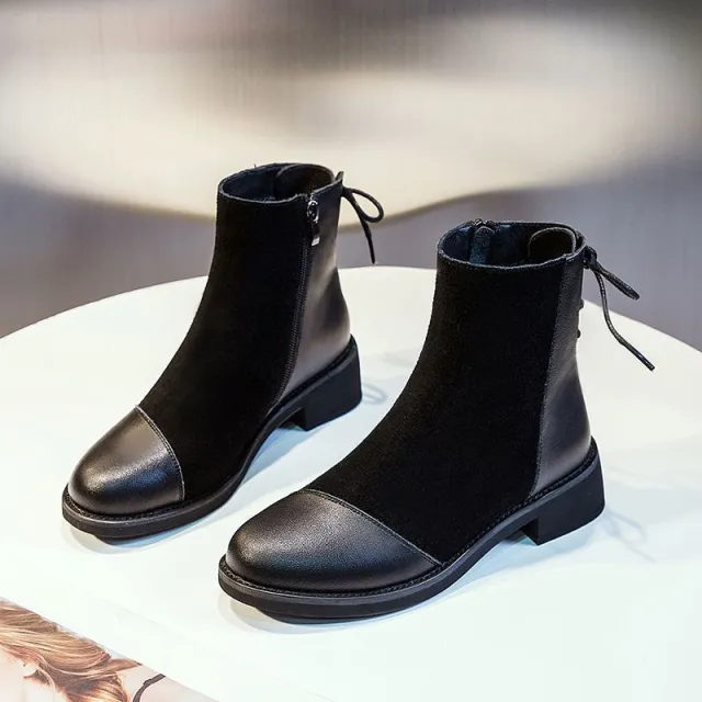 Soft Leather Soft Bottom Stitching Martin Boots For Women Black - Shop at LoveMi