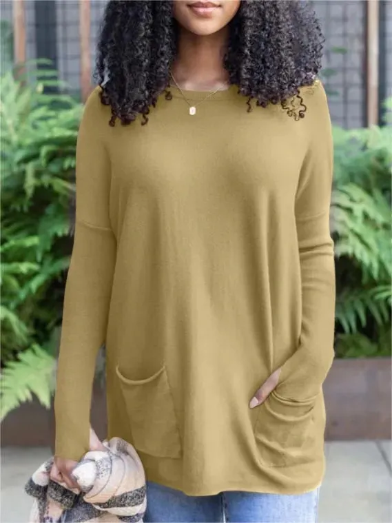 Fashion Pocket Long Sleeve Top For Women Yellow - Shop at LoveMi