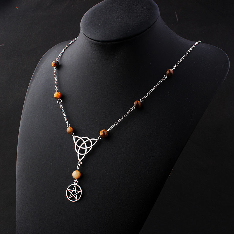 Gothic Witchcraft Pentagram Head Chain Magic Round Beads Stone — foto 7