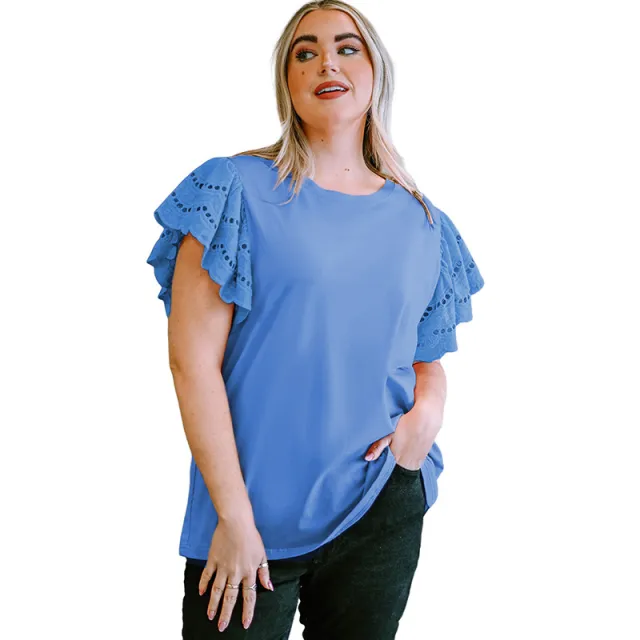 Female Lace Hollow Out Versatile Casual Short Sleeved Shirt Style04 4X - Shop at LoveMi