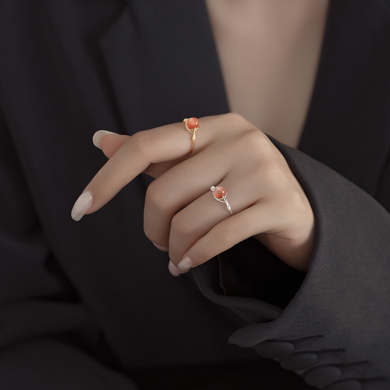 S925 Silver Natural Jade Small South Red Ring