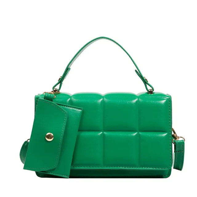 Solid Color Simple Fashionable Stylish Plaid Handbag Green - Shop at LoveMi