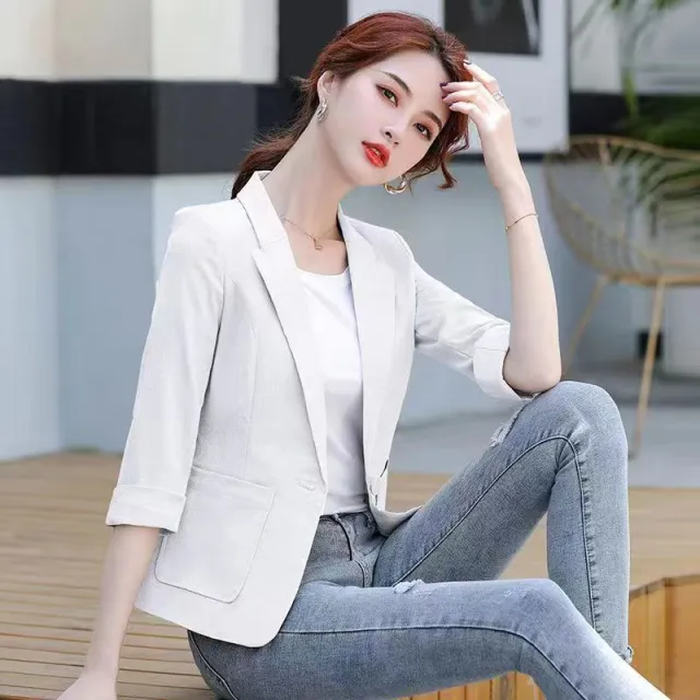 Casual Cotton And Linen Small Tailored Suit Top White - Shop at LoveMi