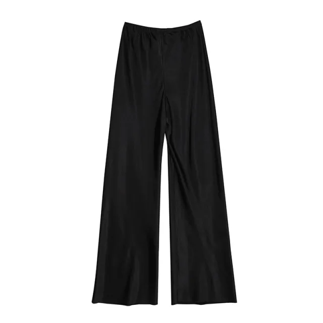 Korean Style Simple Satin Wide leg Straight Pants Black - Shop at LoveMi