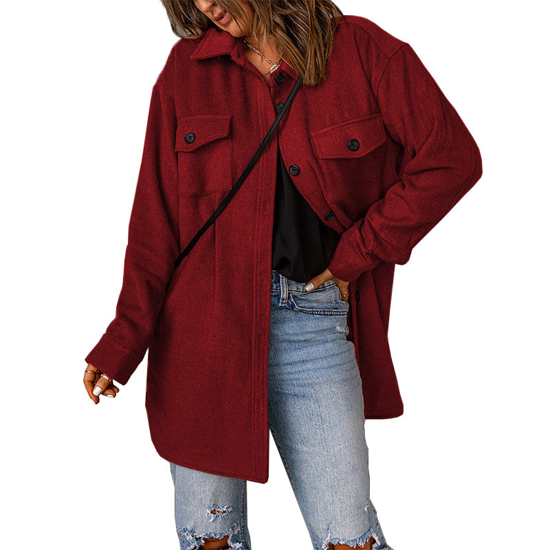 Fashion Casual Woolen Coat Women Wine - Shop at LoveMi