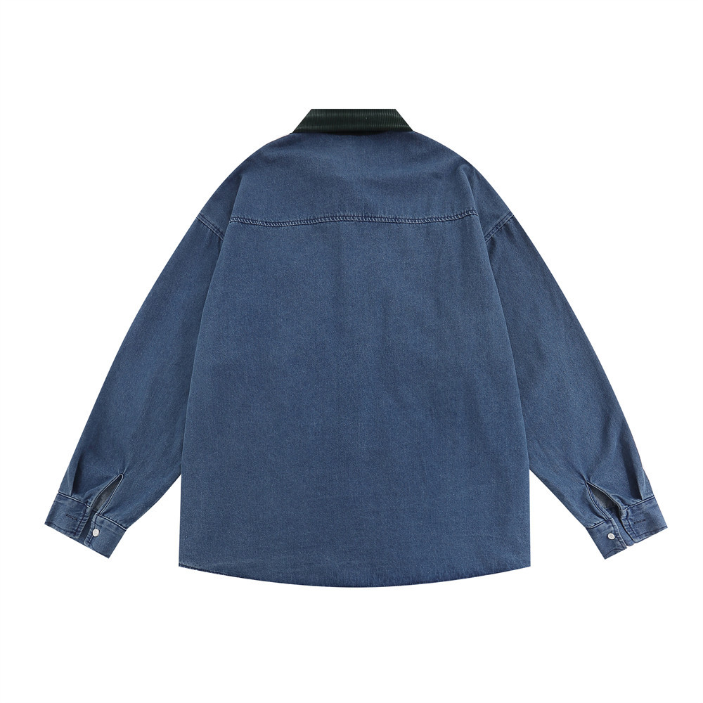 Retro Cartoon Animal Embroidery Denim Long Sleeve Shirt