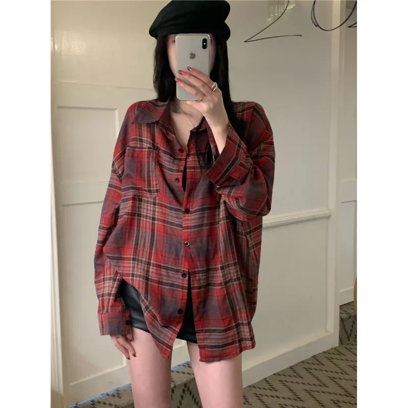 Top Loose Style Anti-DDoS Blouse All-matching Shirt - Red