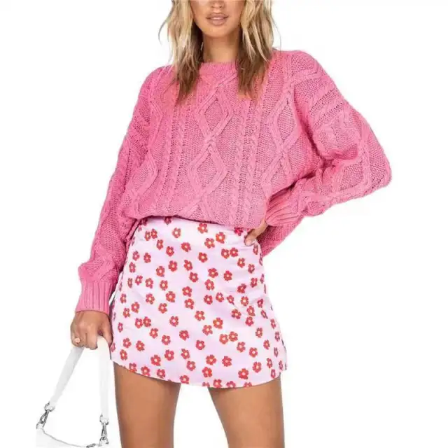 Women's Fashionable And Comfortable Woolen Round Neck Sweater Peach - Shop at LoveMi