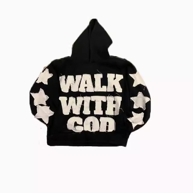 Hip Hop Style Star Letters Affixed Cloth Embroidered Hoodie Personalized Minority Design Sweater