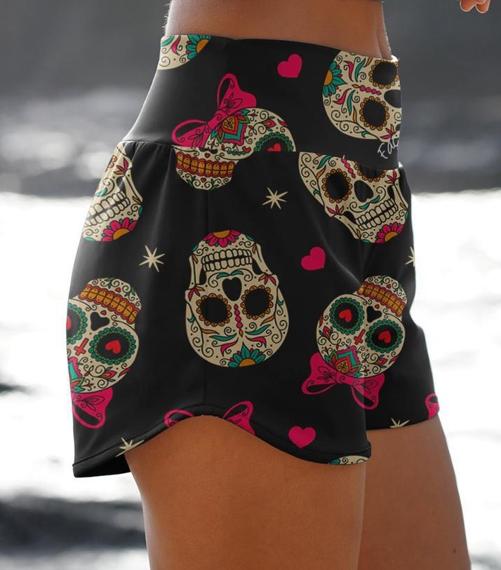 New Arrival Women's High-Waisted Shorts With Printed Skull And Leopard Patterns product image