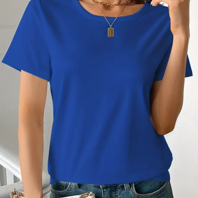 Casual Women's Round Neck Short Sleeve Sports Pure Cotton T shirt Blue - Shop at LoveMi