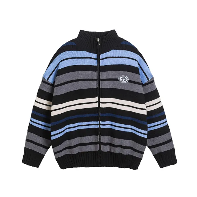 Striped Sweater Casual All match Loose Sweater Black - Shop at LoveMi